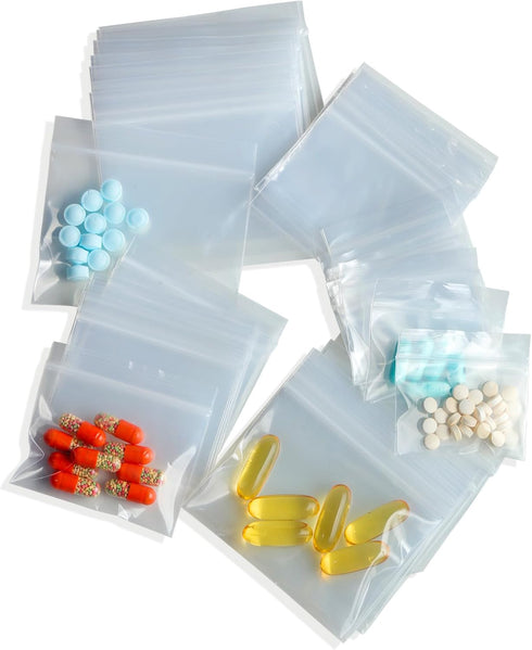 300 Packs Small Pill Bags, 6 mil Sturdy Plastic Bags in 3 Assorted Sizes for Travel Storage, Jewelry, Small Crafts