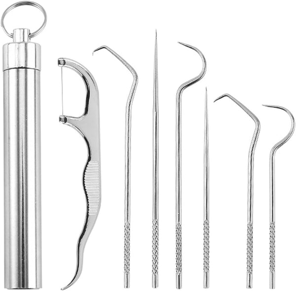 Dental Teeth Pick 7 Pack, Stainless Steel Toothpick Kit, Dental Tools for Teeth Cleaning with Holder