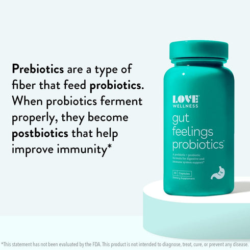 Love Wellness Gut Feelings Probiotic, 30 Capsules, Digestive Enzyme Supplement for Gut Health & Immune System