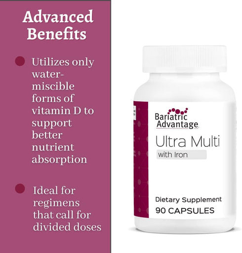 Bariatric Advantage Ultra Multivitamin with Iron - Ultra Multi with Iron - Capsule Format Multivitamin - Provides Full Complex of B Vitamins - with Vitamin C, Chromium & More - 90 Capsules