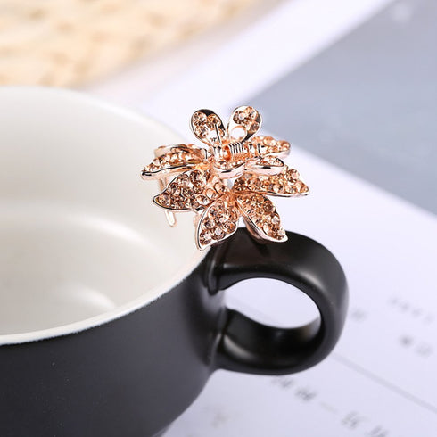 Ruihfas 4Pcs Fashion Crystal Leaf Mini Bangs Clips - Small Rhinestone Hair Claws for Women Girls