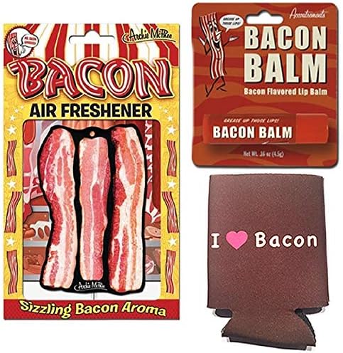 Triple Sampler Gift Pack (3pc Set) - Bacon Air Freshener, Bacon Lip Balm & I Love Bacon Insulated Can Cooler