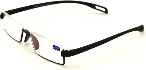 Featherweight Slim Half Rim Memory Flex Reading Glasses, Anti-reflective AR Coating (black, 2.50)