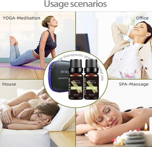 Lemongrass Essential Oil Set, 2 Pack x10ml, Refills Air Freshener, Essential Oils for Diffuser