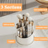 Makeup Brush Holder Organizer with Lid, 360° Rotating Dustproof Cosmetics Organizer for Vanity (Grey White)