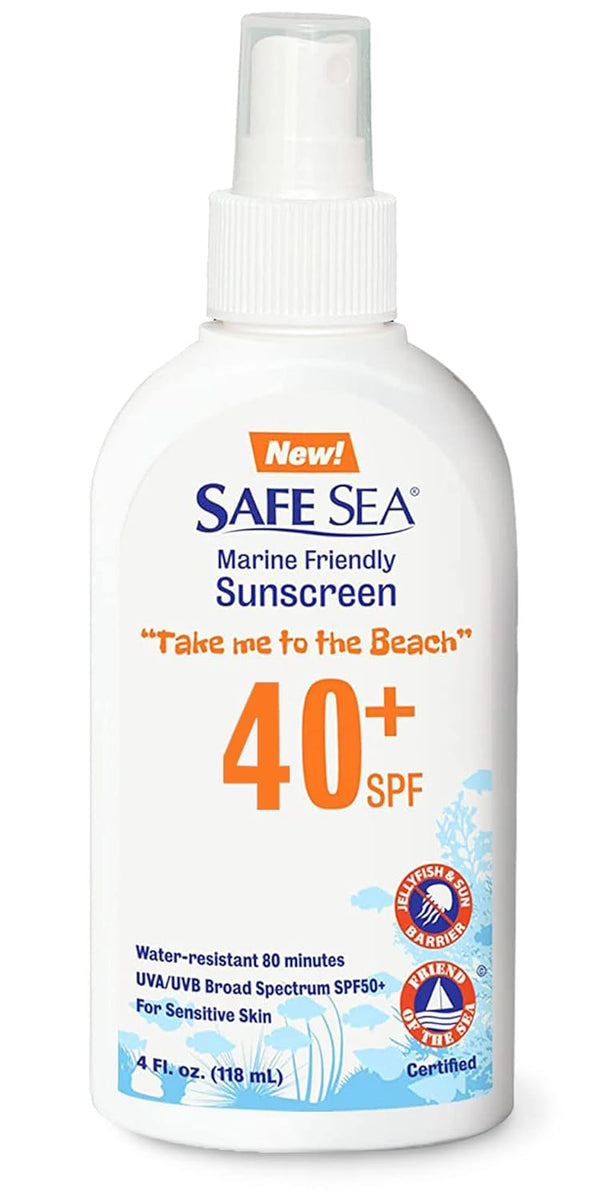 Safe Sea Jellyfish Sting-Blocking Sunscreen, SPF 40+ Spray 4 Fl oz, Waterproof, Biodegradable, Coral Reef-Safe