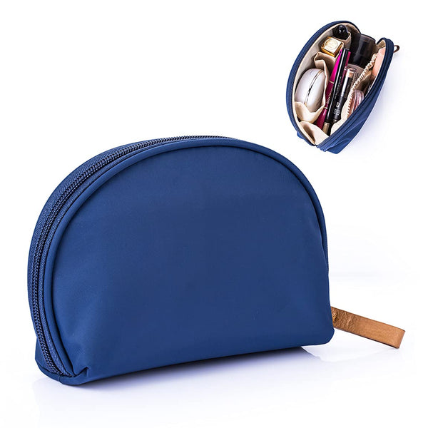 Hekyip Half Moon Cosmetic Bag, Travel Makeup Pouch, Portable Waterproof Pouch for Ladies, Small Navy Blue