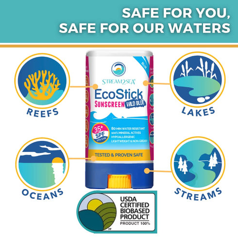 STREAM 2 SEA EcoStick SPF 35 Mineral Sunscreen Stick, Biodegradable Water Resistant Sunblock Protection