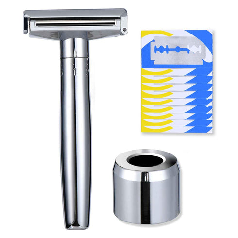 Double Blade Safety Razor - Adjustable Razors with 10 Blades and 1 Stand, Durable for Men and Women