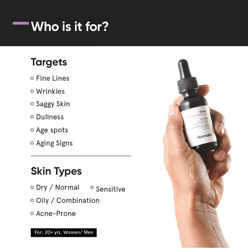 Minimalist 0.3% Retinol Serum with Bakuchiol Oil for Anti-Aging - Night Face Serum with Squalane and Coenzyme Q10