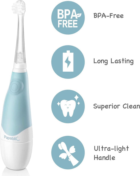 Papablic BabyHandy 2-Stage Sonic Electric Toothbrush for Babies & Toddlers, Ages 0-3 Years