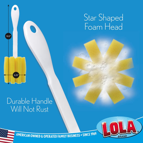 Lola Products Glass & Jar Sponge Brush, Star Shaped, Foam Material, Non-Scratch, Dishwasher Safe, 6 Pack