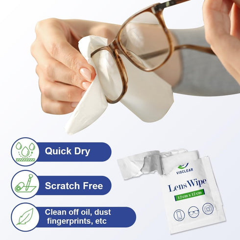 VisClear 200 Counts, Lens Wipes for Eyeglasses, Extra Moist Individually Wrapped Eyeglass Cleaner Wipes, Safe from