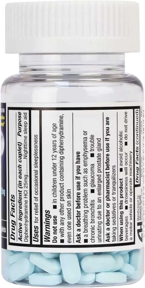 HealthA2Z Sleep Aid 200 Caplets | Diphenhydramine HCl 25mg | Regular Strength Non-Habit-Forming Sleeping Pills