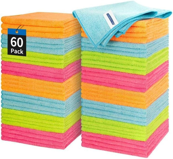 Microfiber Cleaning Cloth, 60 Pack, 12" x 12" Dish Cloths, Lint Free Rag, Washable Reusable Towel for Kitchen and Office