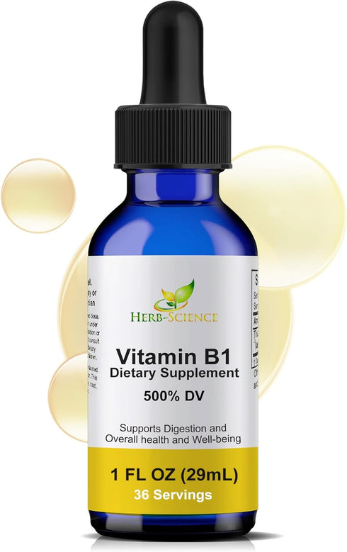Liquid Vitamin B1 Drops, Daily Thiamine Supplement for Digestion, Nervous System, Heart Health, 1 fl. oz.