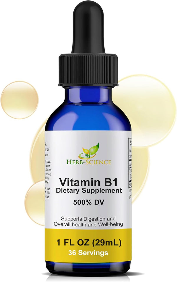 Liquid Vitamin B1 Drops, Daily Thiamine Supplement for Digestion, Nervous System, Heart Health, 1 fl. oz.