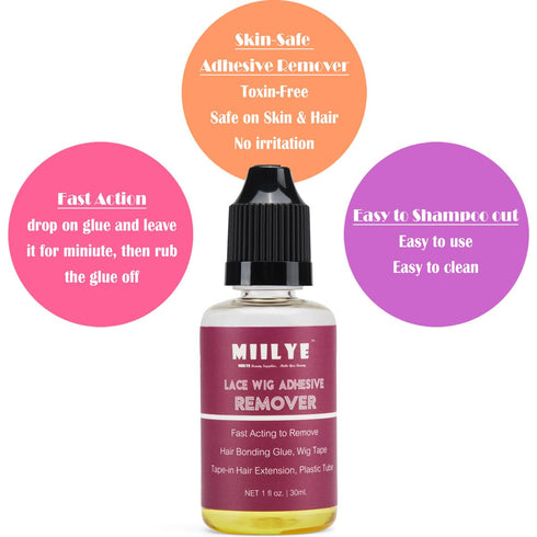 MIILYE Wig Glue Remover - 2 Bottles Tape in Hair Extensions Solvent for Adhesive Residue, Lace Front Wig, and Cosmetic