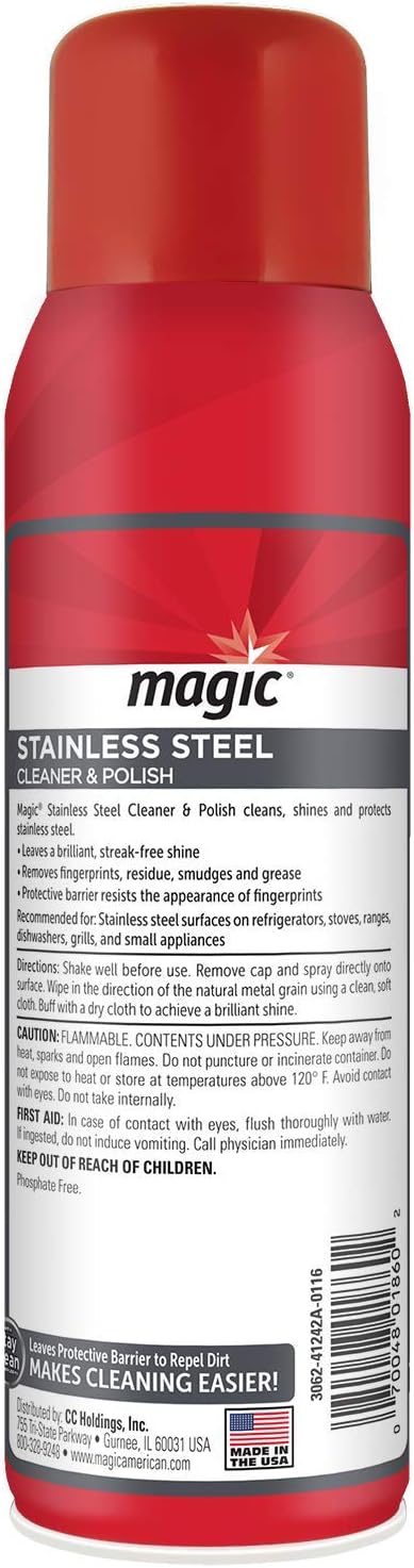 Magic Stainless Steel Cleaner Aerosol - 17 Ounce (2 Pack)- Removes Fingerprints Residue Water Marks and Grease from Appliances - Refrigerator Dishwasher Oven Grill
