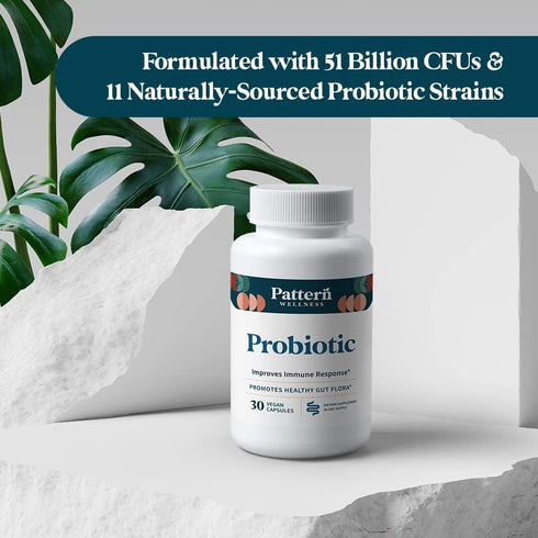 Pattern Wellness Probiotic Supplement - 51 Billion CFU - 30 Vegan Capsules - Promotes Healthy Gut Flora & Immune Health