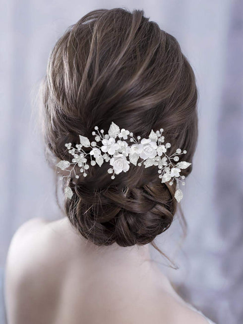 Unicra Flower Bride Wedding Hair Vine, Pearl Bridal Hair Piece for Women and Girls, 9 inches