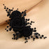Kercisbeauty Soft Chiffon Black Rose Flower Headband, Handmade Rhinestones Hair Jewelry for Women