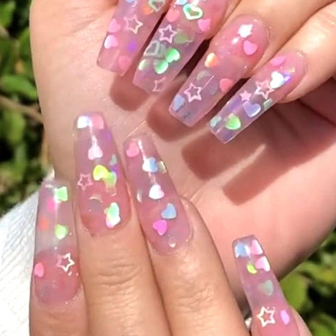 Holographic Nail Art Glitter Sequins, 3D Pink Black Flakes Designs, Love Heart Butterfly Star Floral Supplies for Women