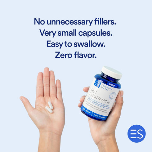 Essential Stacks Gut L-Glutamine Capsules 1000mg - Non-GMO for Gut Health, 60 Serves (120 Caps)