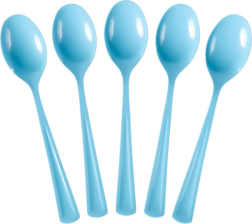 50 Pcs Heavy Duty Light Blue Disposable Plastic Spoons, Light Blue Plastic Cutlery