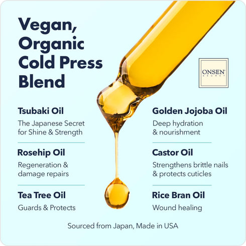 Organic Cuticle Oil for Nails, USA Made Japanese Treatment for Damaged Nails, Nail Strengthener 10ml