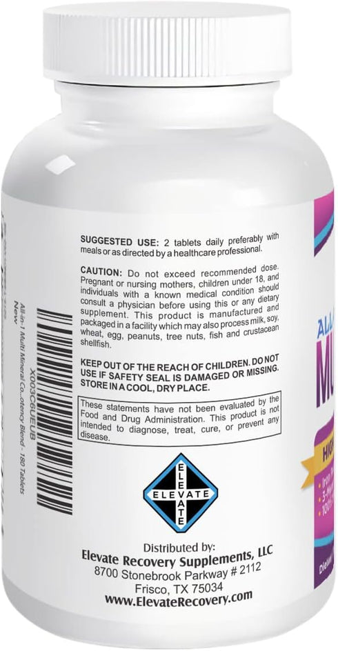 3-Month Multimineral Supplement - Iron Free Multi Mineral Complex, High Potency Trace Minerals - 180 Tablets