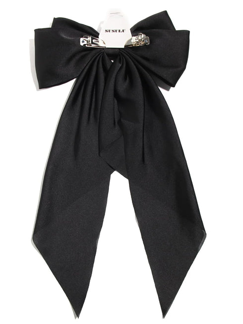 SUSULU Women's Satin Silk Bow Hair Accessories, Metal Clips with Long Tail Ribbon Hairpins (2pcs, Burgundy Black)