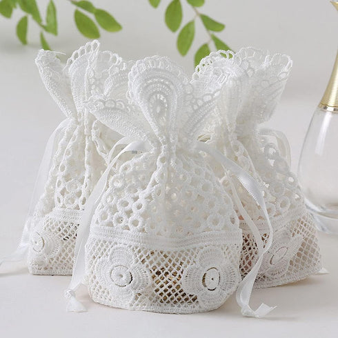 Teensery 3 4" 5.5" Pcs Cotton Drawstring Gift Bags Embroidery Lace Floral Pouches for Christmas Wedding Birthday