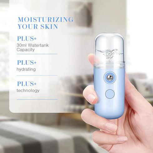 Honoson 2 Pieces Nano Facial Mister - 30 ml Mini Face Humidifier Portable Sprayer for Daily Makeup Hydrating