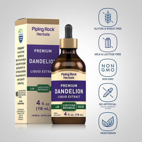 Piping Rock Dandelion Root Extract | 4 fl oz | Alcohol Free Liquid Tincture | Concentrated Supplement Drops