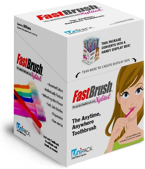 100pcs Disposable Toothbrushes Single-use FastBrush Pre-Pasted Toothbrush in Dispenser Box Individual Wrapped Xylitol Mint