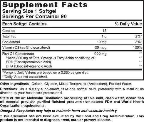 Nature's Blend Omega-3 Fish Oil 1200 mg and Vitamin D3 1000 IU, 90 Softgels