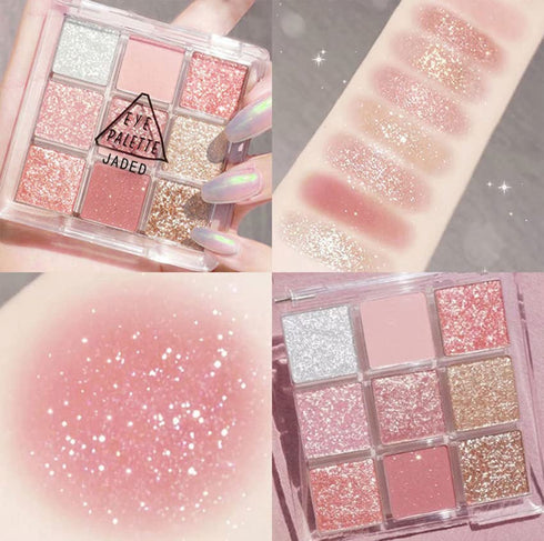 Kayswang 9 Colors Glitter Eyeshadow Palette, Matte High Pigment Color Cream Texture Natural Eye Shadow Powder (Pink)