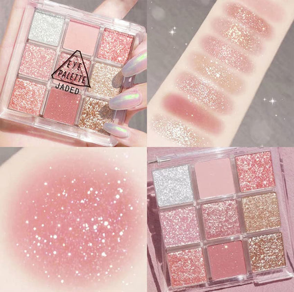 Kayswang 9 Colors Glitter Eyeshadow Palette, Matte High Pigment Color Cream Texture Natural Eye Shadow Powder (Pink)