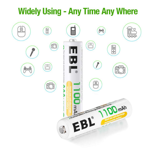 EBL 1100mAh Super Capacity AAA Rechargeable Batteries, 4 Pack