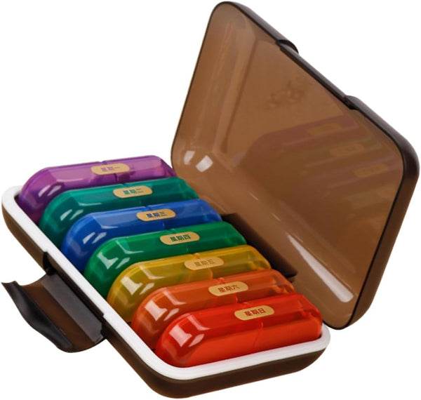 PERSELOSO Weekly Pill Organizer Portable Medicine Case with Colorful Compartments, 7-Day Travel Medicine