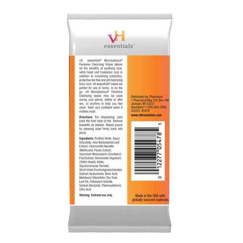 vH essentials Feminine Cleansing Wipes - pH Balanced, Prebiotics, Tea Tree & Aloe, Soothing Witch Hazel, Odor-Blocking
