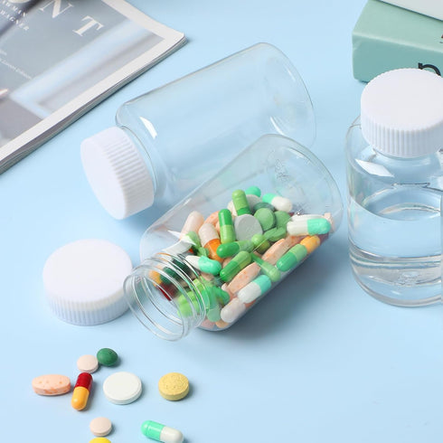 Sibba Clear Pill Bottle 6 Pcs Transparent 30ML Medicine Organizers, Leak Proof Caps for Toiletries Storage