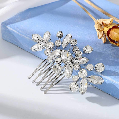 Unicra Silver Crystal Bride Wedding Hair Comb Bridal Headpiece Rhinestone Accessories for Women and Girls (A-Silver)
