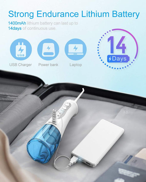 Nicefeel Cordless Water Flosser, 300ML, Portable USB Rechargeable Oral Irrigator, IPX7 Waterproof, 3 Modes, 4 Jet Tips,