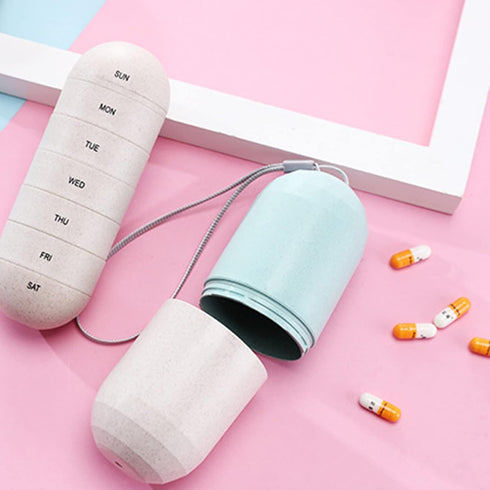 TREETDOBV 7-Day Grain Fiber Weekly Pill Organizer, Medicine Case, Rotatable, Portable, Moisture Proof