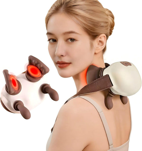 LOVMASSG Neck and Shoulder Massager with Heat, Palm-Style Kneading, 3 Speeds, Ergonomic Hands-Free