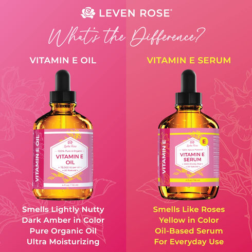 Leven Rose Vitamin E Oil Serum, 100% Pure Organic for Face, Dry Skin Moisturizer, Hair & Nail Growth
