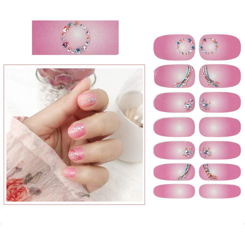 SIUSIO 112pcs Full Nail Wraps Stick on Gel Nail Polish Strips, Elegant Gradient Glitter Nail Art Sticker with Crystal