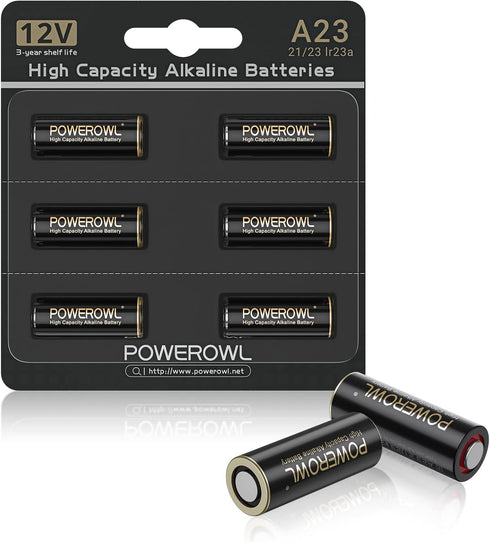 POWEROWL High Capacity A23 Batteries, 6 Pack, Premium Alkaline 21/23 23A 12V